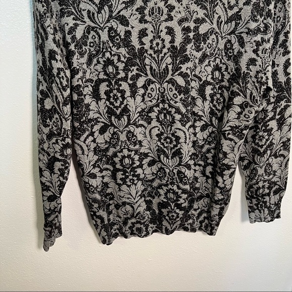 Top Knits Cardigan Sweater Silver Sparkle Black Paisley - Picture 7 of 10